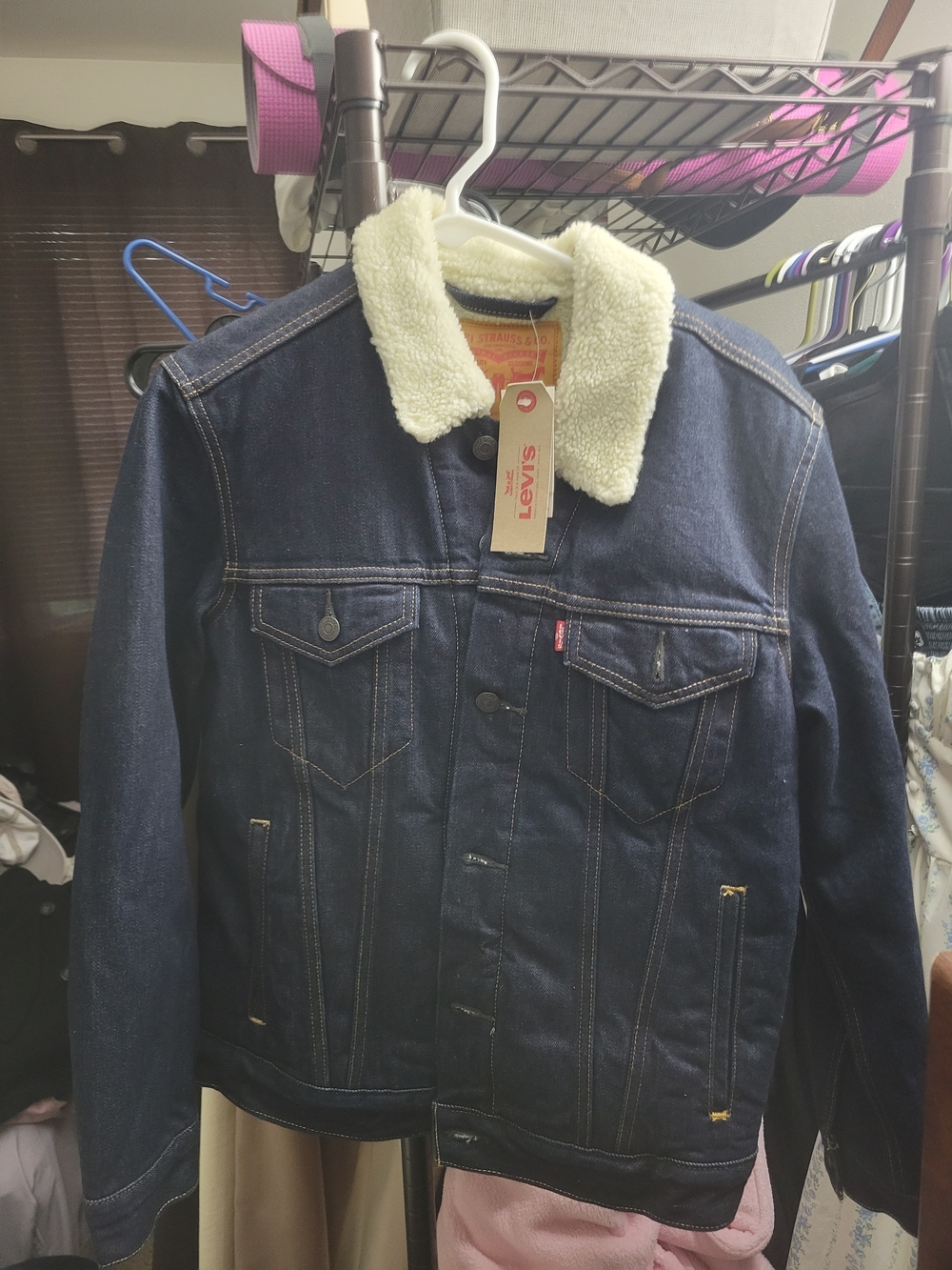 Levi's Men's Sherpa-Lined Denim Jacket in Dark Blue